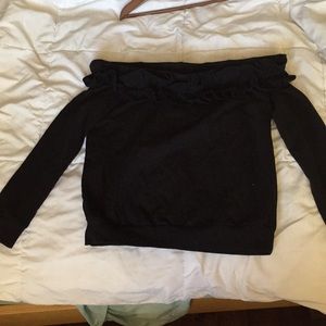 *Off Shoulder Real ruffle long sleeve sweater